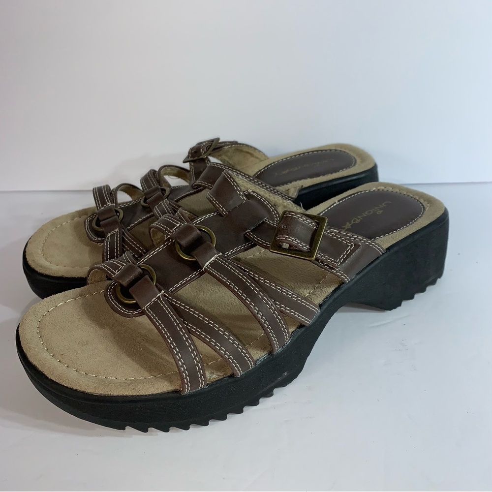 Comfort Step Brown Leather Slide Sandals